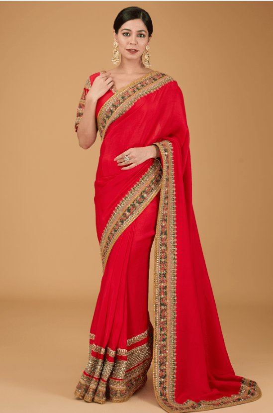 Red silk saree set