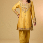 Yellow Chanderi Hand & Machine Embroidered Kurta Set