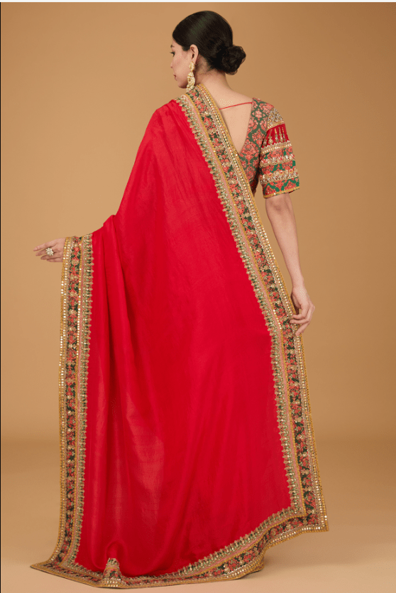 Red silk saree set - Image 2