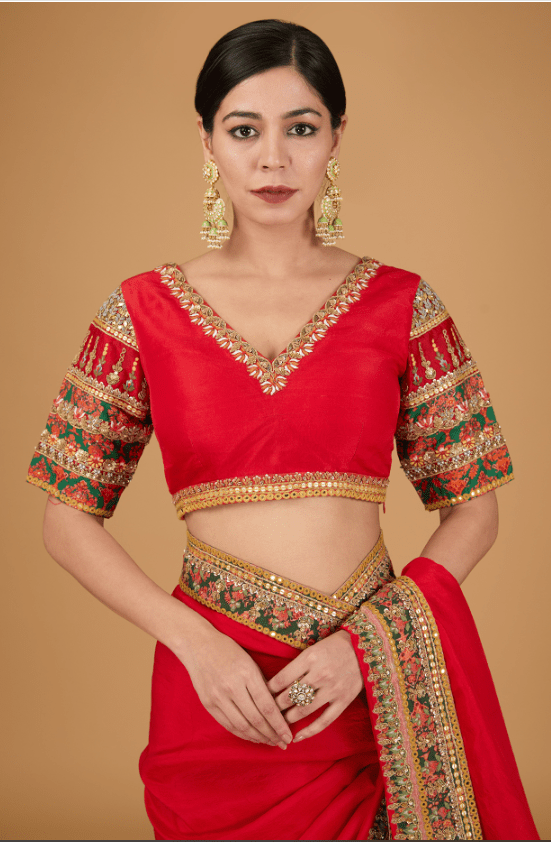 Red silk saree set - Image 3