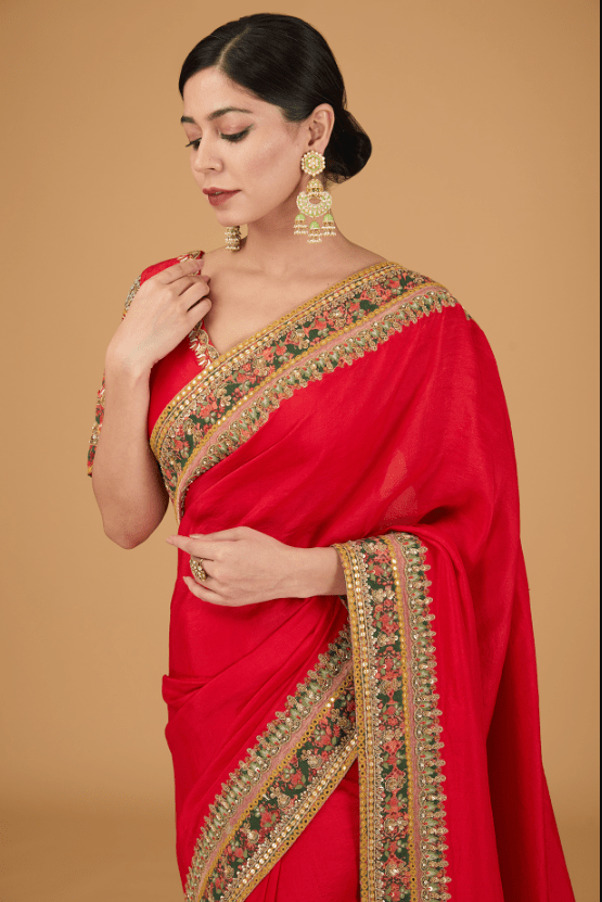 Red silk saree set - Image 4