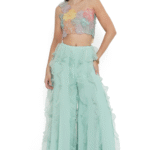 Aqua Blue Organza Ruffled Sharara Set