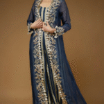 Navy Blue Organza Embroidered Jacket Set