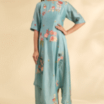 Blue Chanderi Laser-Cut Applique Work Tunic