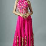 Hot Pink Mukaish Georgette Hand Embroidered Sharara Set