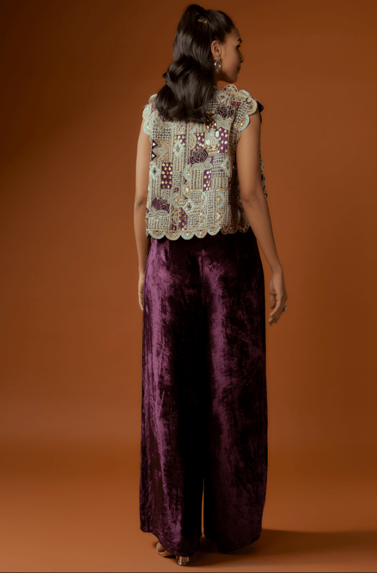 Purple Georgette Embroidered Jacket Set - Image 2