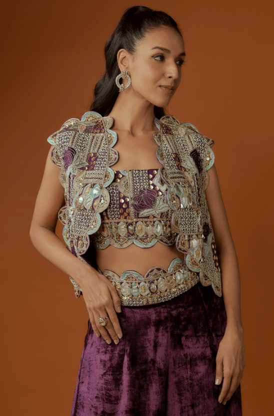 Purple Georgette Embroidered Jacket Set - Image 4