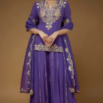 Purple Georgette Embroidered Sharara Set
