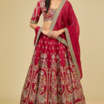 Red Raw Silk Hand & Machine Embroidered Lehenga Set