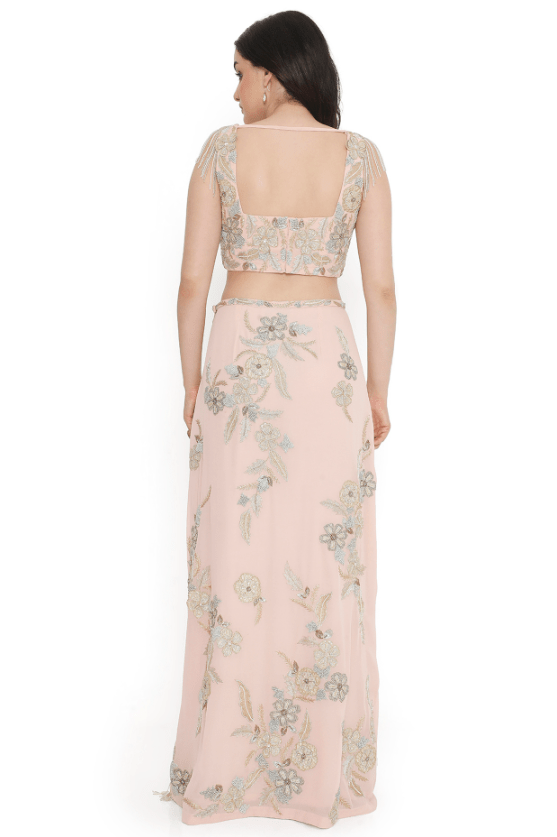 Blush Pink Georgette Embroidered Skirt Set - Image 2
