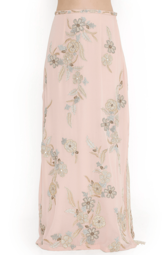 Blush Pink Georgette Embroidered Skirt Set - Image 3