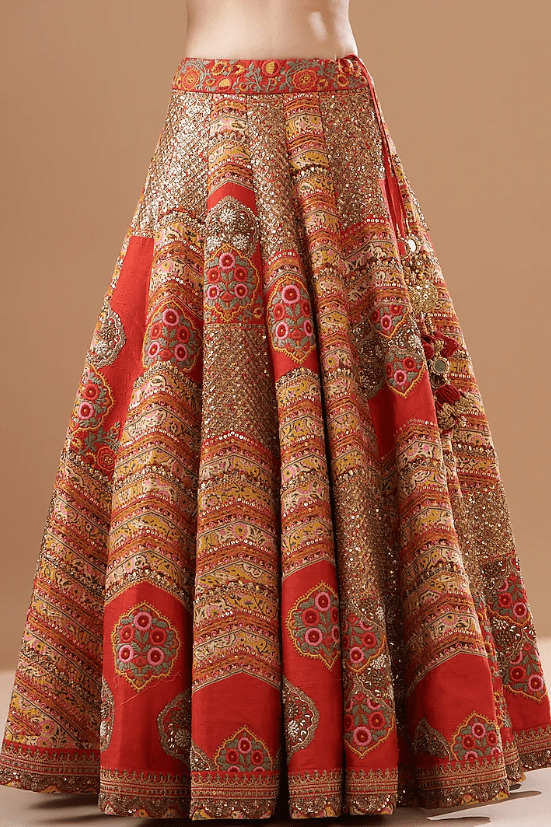 Red Chanderi Silk Embroidered Lehenga Set - Image 3