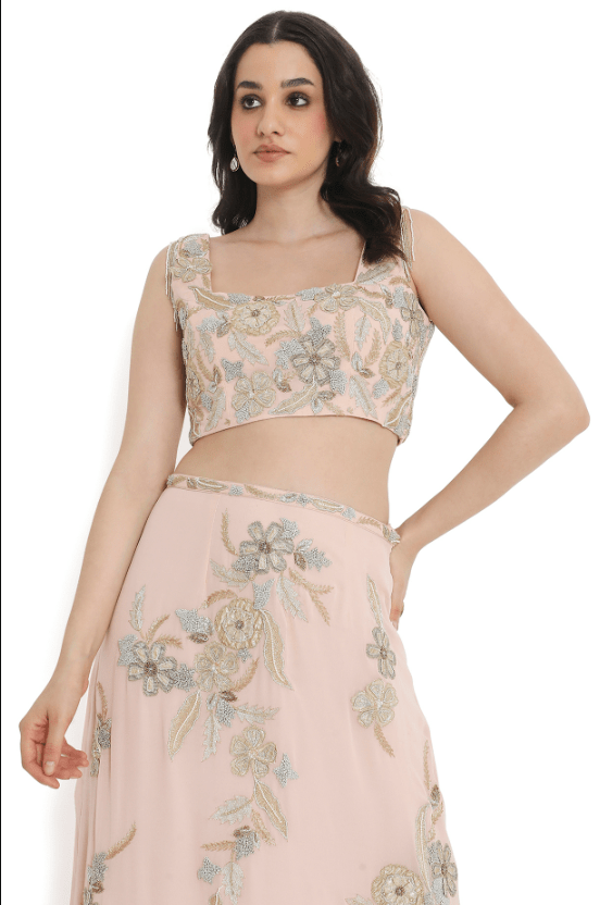 Blush Pink Georgette Embroidered Skirt Set - Image 4