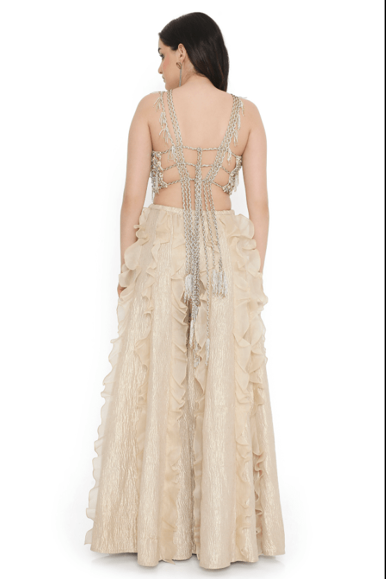 Gold Tissue Frilled Sharara Set - Image 2