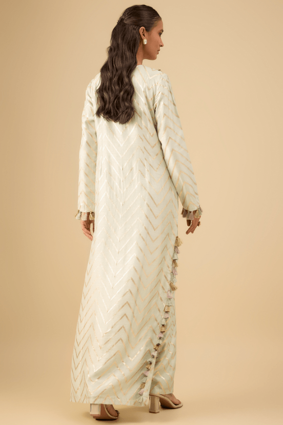 Off-White Dola Silk Zig-Zag Embroidered Kaftan - Image 2