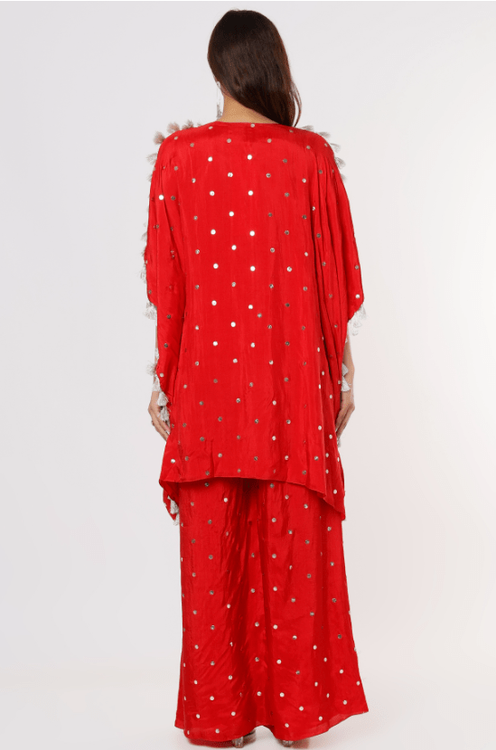 Cadmium Red Embroidered Kaftan Set - Image 2