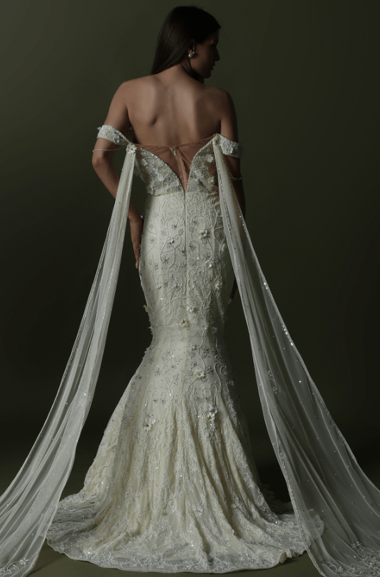 White Tulle & Hard Net Hand Embroidered Mermaid Gown - Image 2
