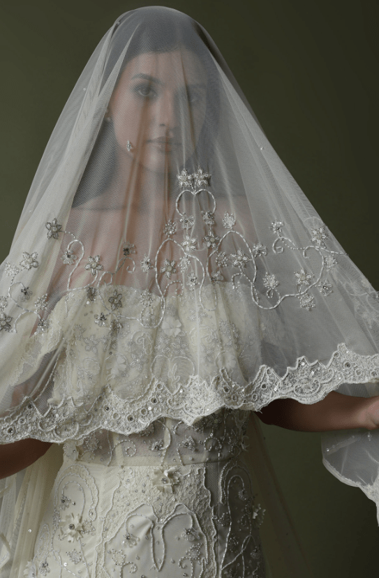 White Tulle & Hard Net Hand Embroidered Mermaid Gown - Image 3