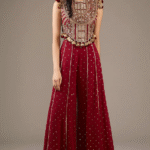 Red Mukaish Georgette Sharara Set