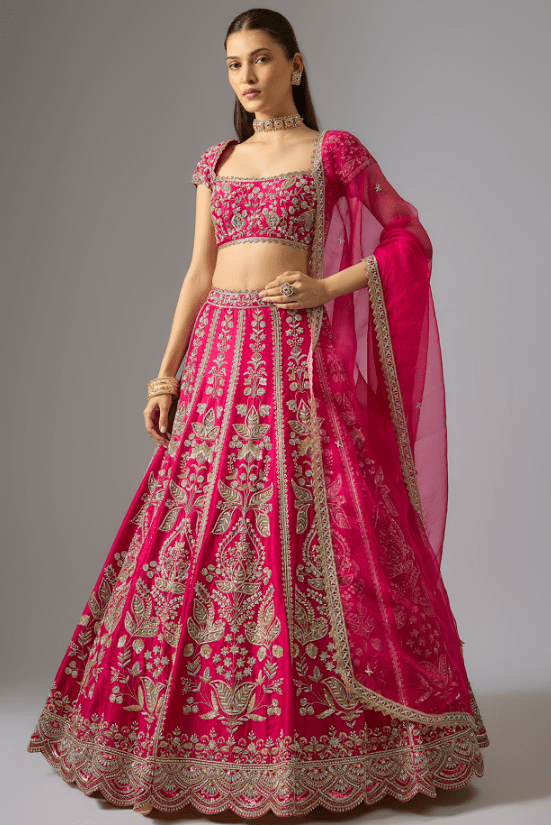 Pink Dupion Zardosi Embroidered Lehenga Set