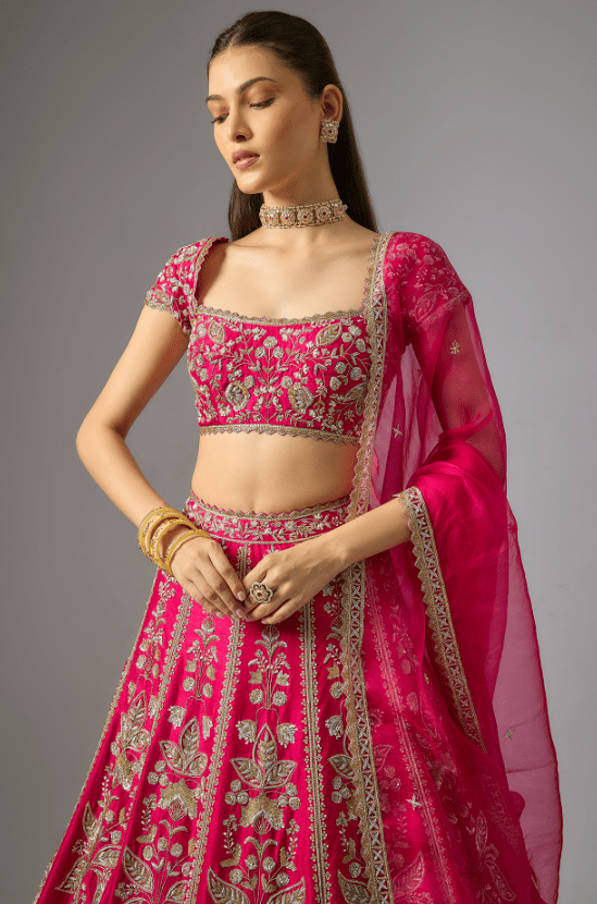 Pink Dupion Zardosi Embroidered Lehenga Set - Image 4