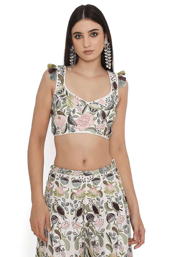Ivory Dupion Silk Embroidered Sharara Set - Image 4