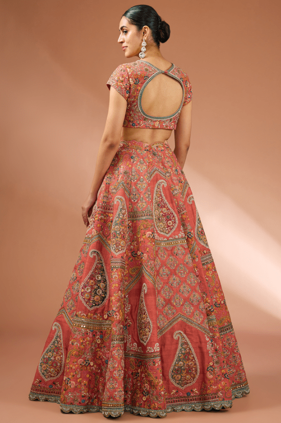 Red Dupion Jamewar Patchwork Lehenga Set - Image 2