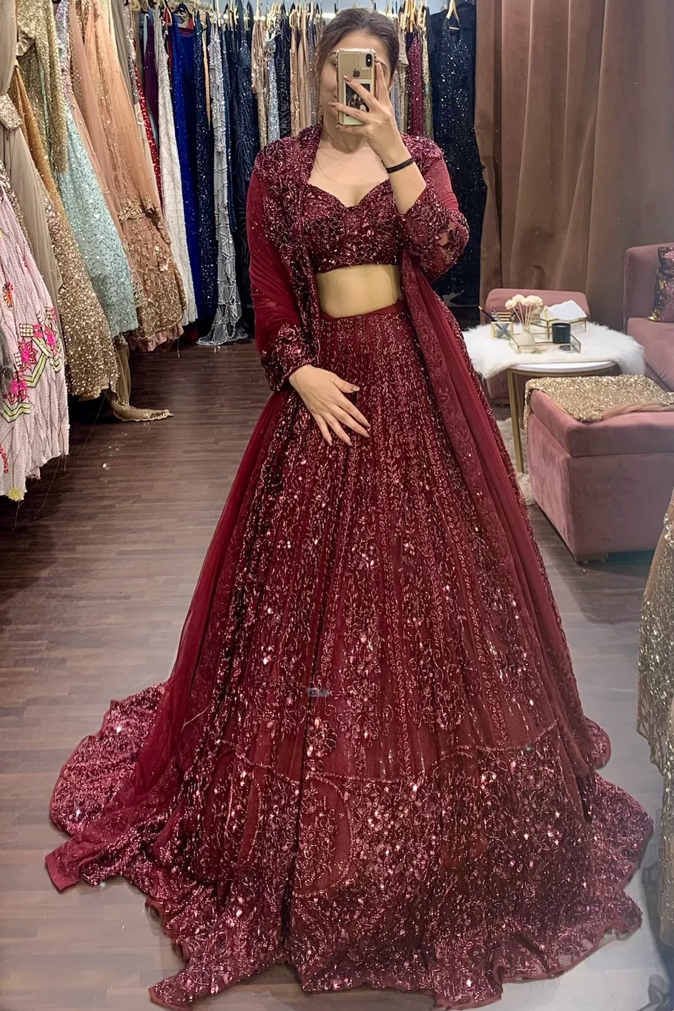 MAHOGANY RED LEHENGA - Image 2