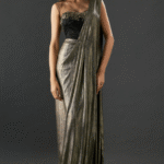 Antique Gold Jersey Foil Saree Set