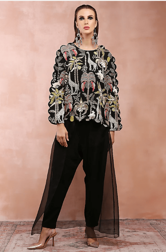 Black Georgette Embroidered Co-Ord Set