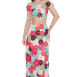 Multi-Colored Georgette 3D Floral Embroidered Skirt Set