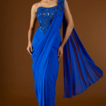 Electric Blue Georgette Pre-Draped Saree Set