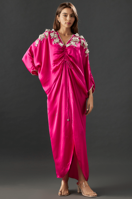 Fuchsia Satin Scrunchy Drawstring Dress