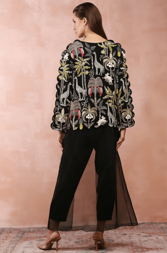 Black Georgette Embroidered Co-Ord Set - Image 2