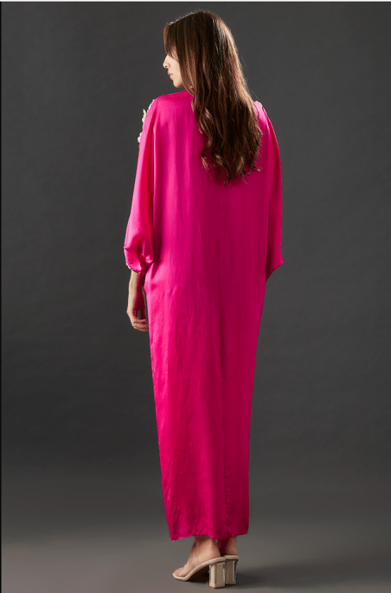 Fuchsia Satin Scrunchy Drawstring Dress - Image 2