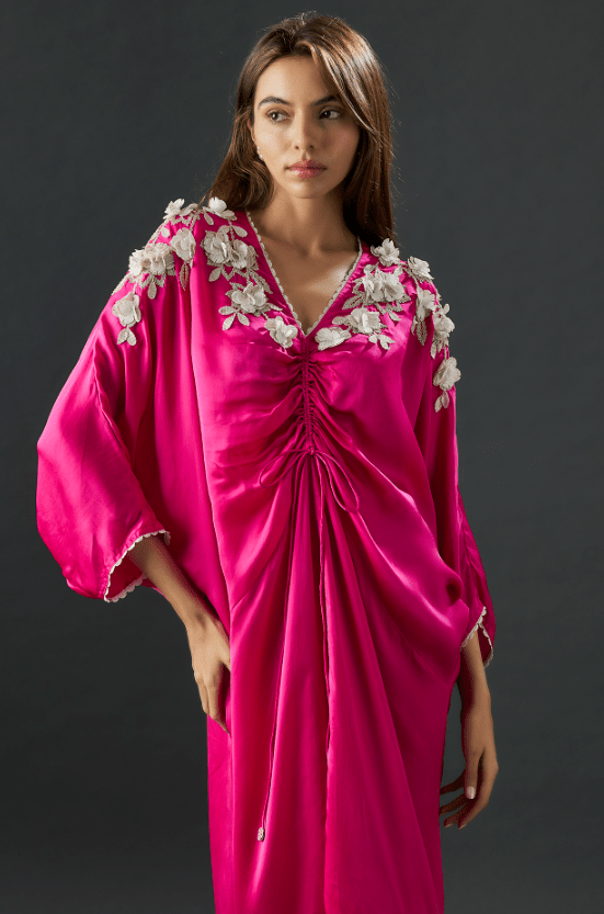 Fuchsia Satin Scrunchy Drawstring Dress - Image 3