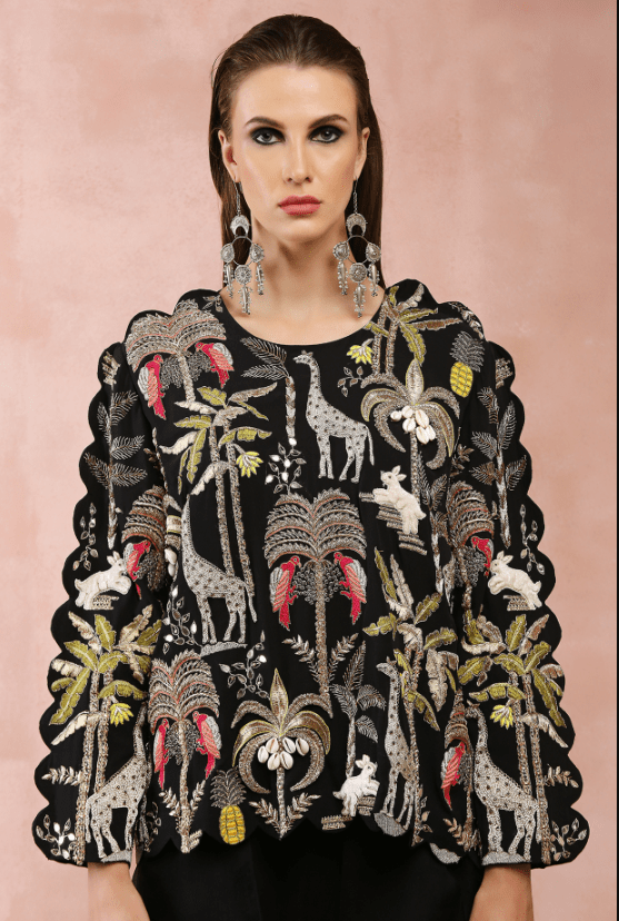 Black Georgette Embroidered Co-Ord Set - Image 4
