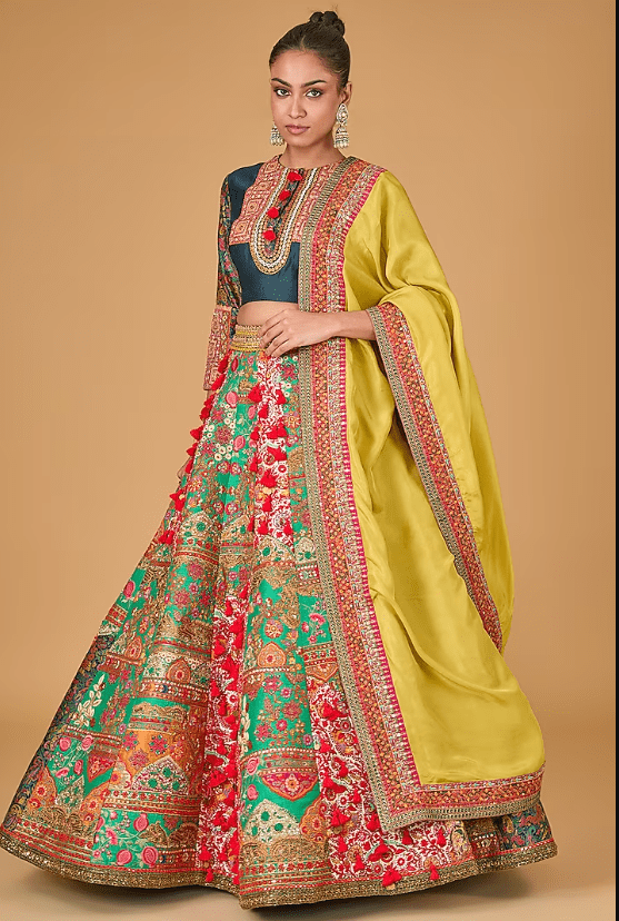 Multi-Colored Chanderi Lehenga Set