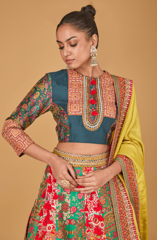 Multi-Colored Chanderi Lehenga Set - Image 4