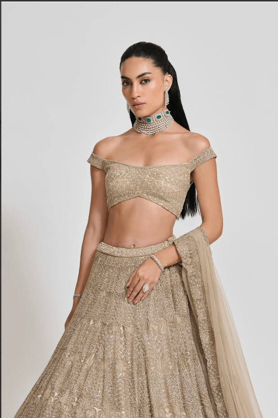 JANE CHAMPAGNE GOLD LEHENGA - Image 4