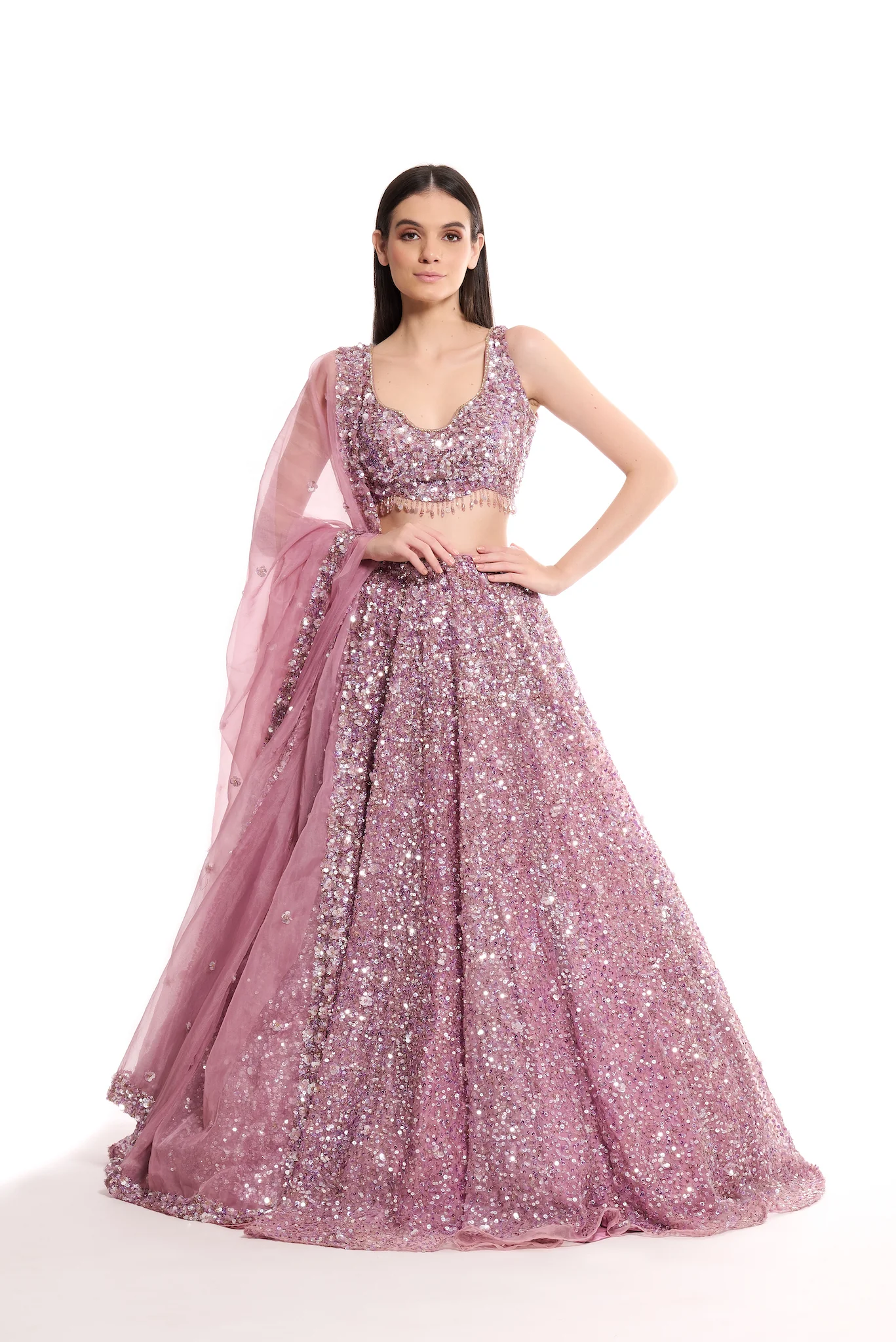 CHLOE PINK SEQUIN LEHENGA
