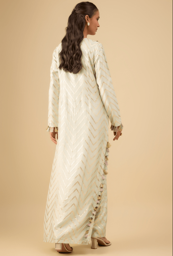 Off-White Dola Silk Zig-Zag Embroidered Kaftan - Image 2