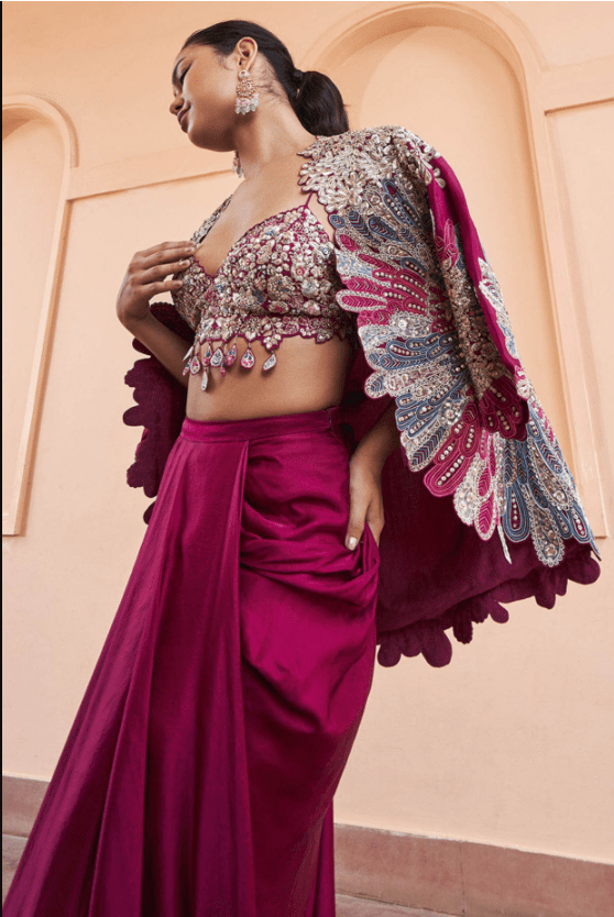 Sangria Plum Mulberry Silk Zardosi Embroidered Jacket Set - Image 3