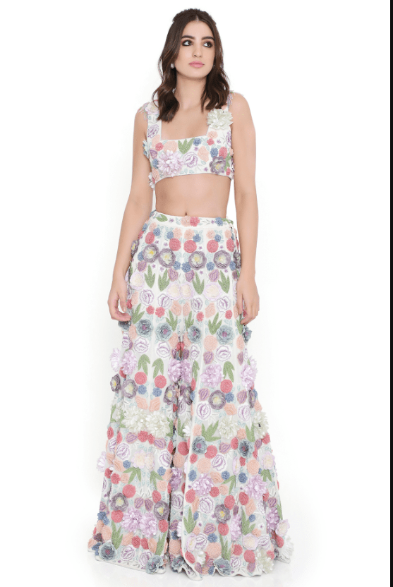 Off-White Georgette Embroidered Sharara Set