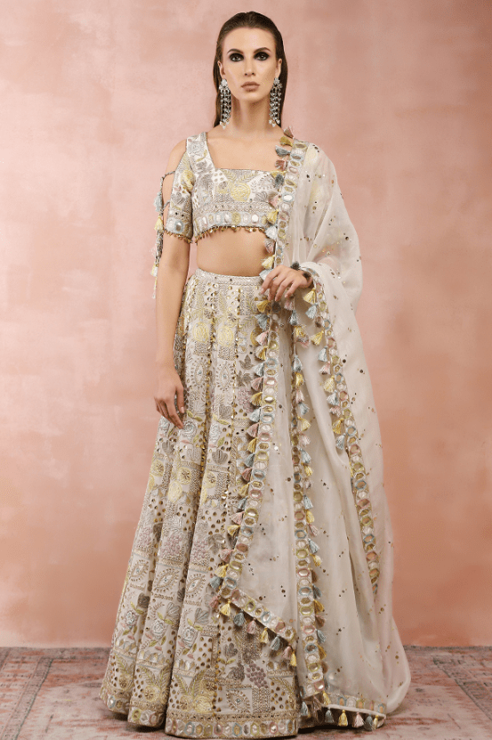 Off-White Georgette Embroidered Lehenga Set - Image 2