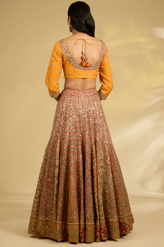 Burnt Orange Silk Hand & Machine Embroidered Lehenga Set - Image 2