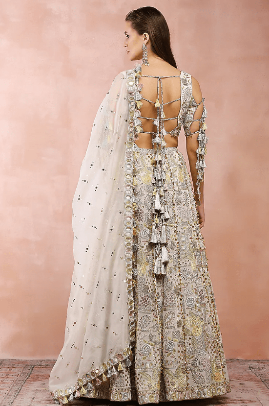 Off-White Georgette Embroidered Lehenga Set - Image 3