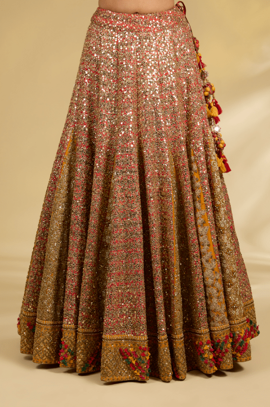 Burnt Orange Silk Hand & Machine Embroidered Lehenga Set - Image 3