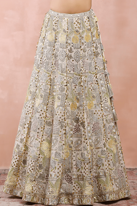 Off-White Georgette Embroidered Lehenga Set - Image 4