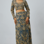 Navy Blue Georgette Hand Embroidered Skirt Set